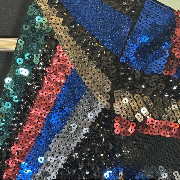 Express Long Sleeve Sequin Chevron Pattern Mini Dress-Multicolor-Women XS - Picture 4 of 9